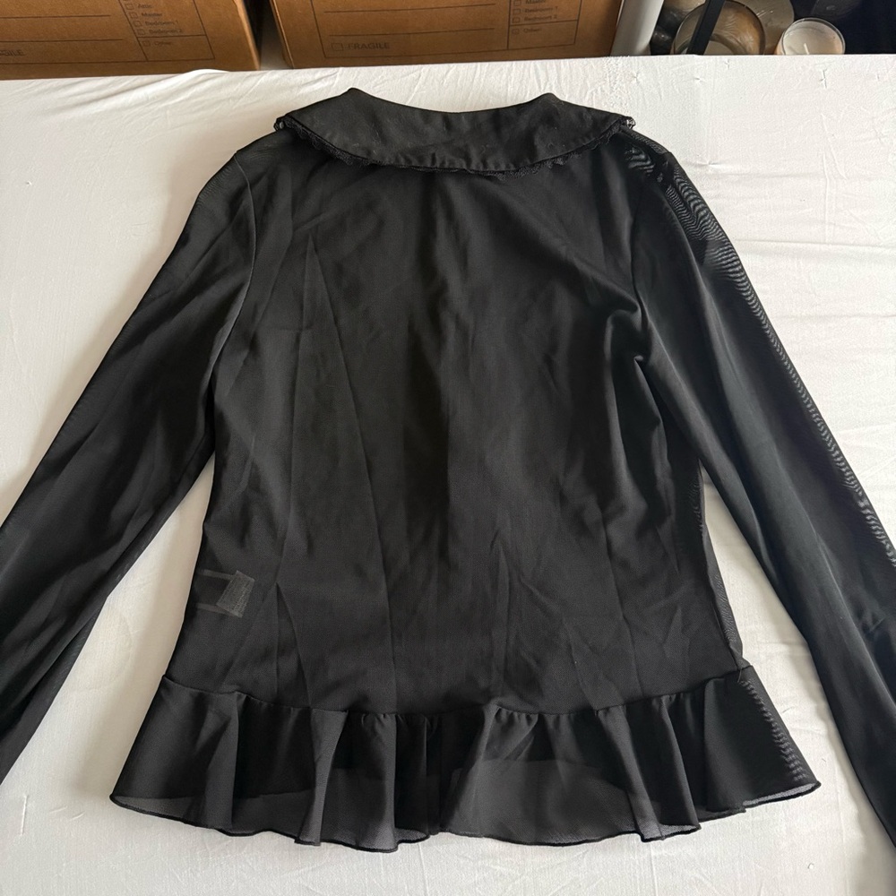 Whimsigoth Witchy Emo Dark Romantic Sheer Button Up Small Cross Victorian Gothic - Picture 6 of 12